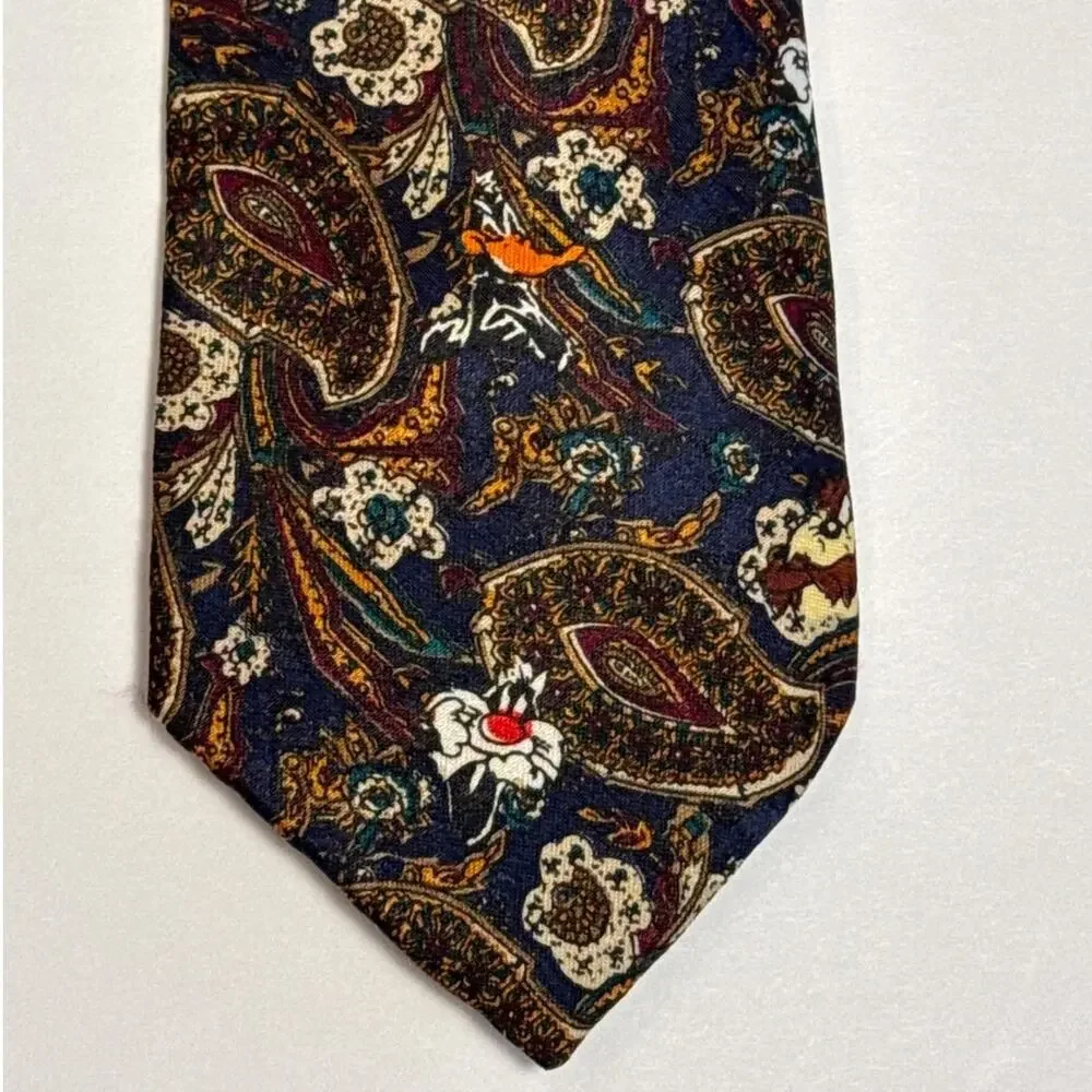 Vintage LOONEY TUNES Paisley 1993 Necktie Bugs Bunny Daffy Duck Sylvester 50